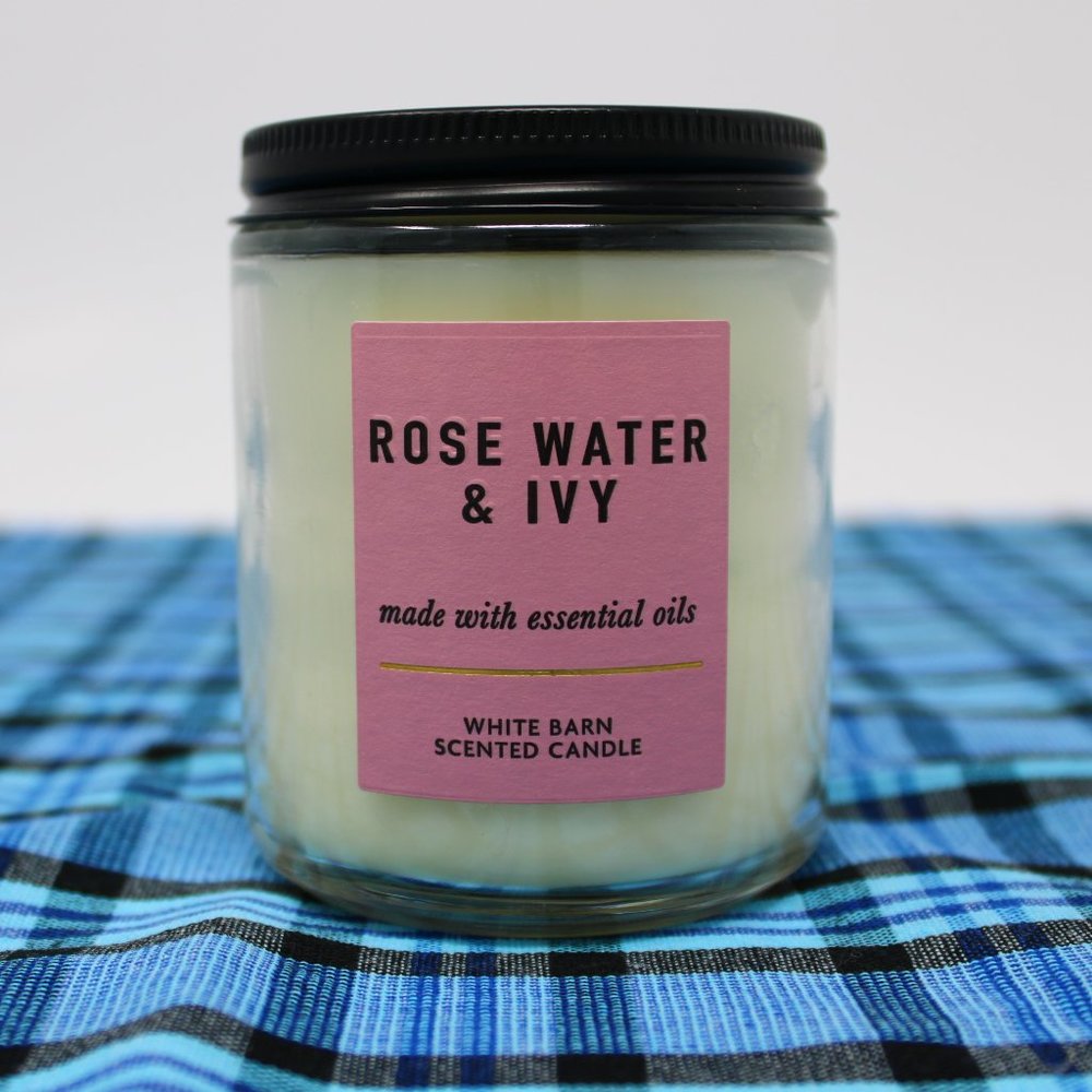 Bath & Body Works Rose Water & Ivy Scented Single Wick Mason Candle 7oz 198g New